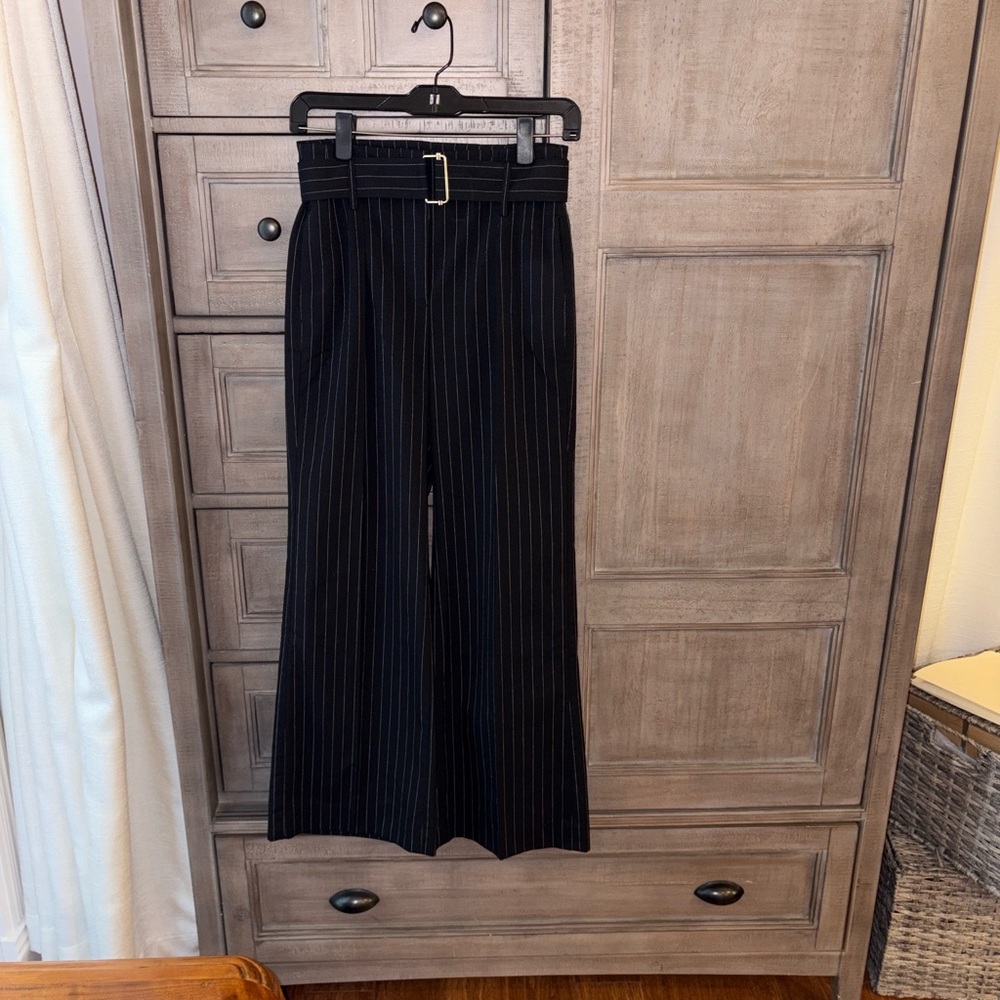 WHBM Black Pinstripe Wide-Leg Pants, size 00S